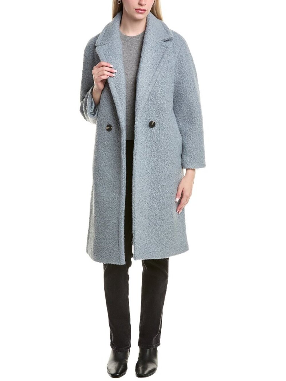 Tahari Ivy Double Breasted Longline Coat in Powder Blue Size L NWT $300